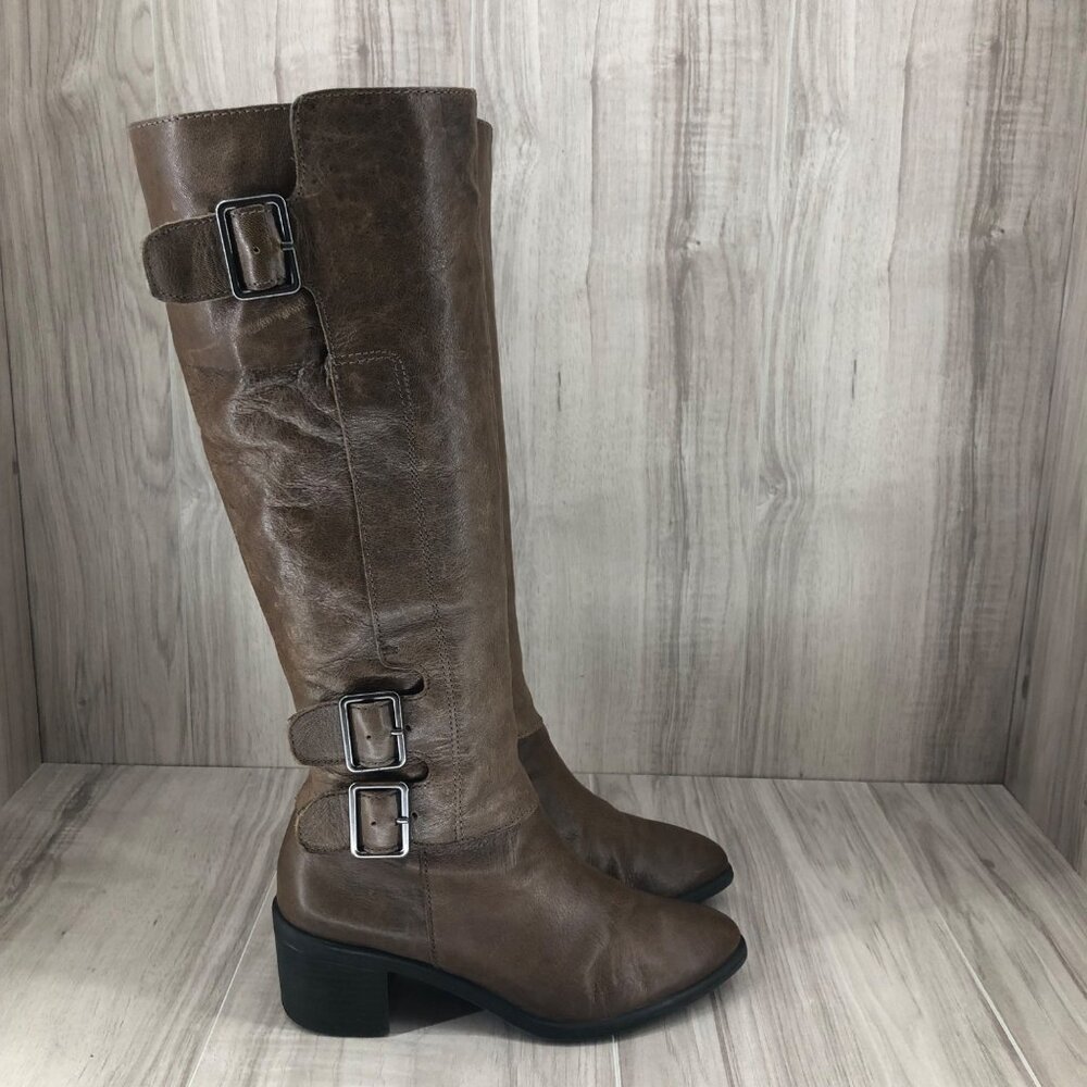 Franco Sarto Riding Boots Womens 5.5M Elate Brown Leather Zip Tall Boots